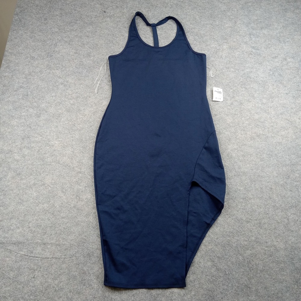 Charlotte Russe Dress Womens Small Navy Blue Racerback Asymmetrical Bodycon